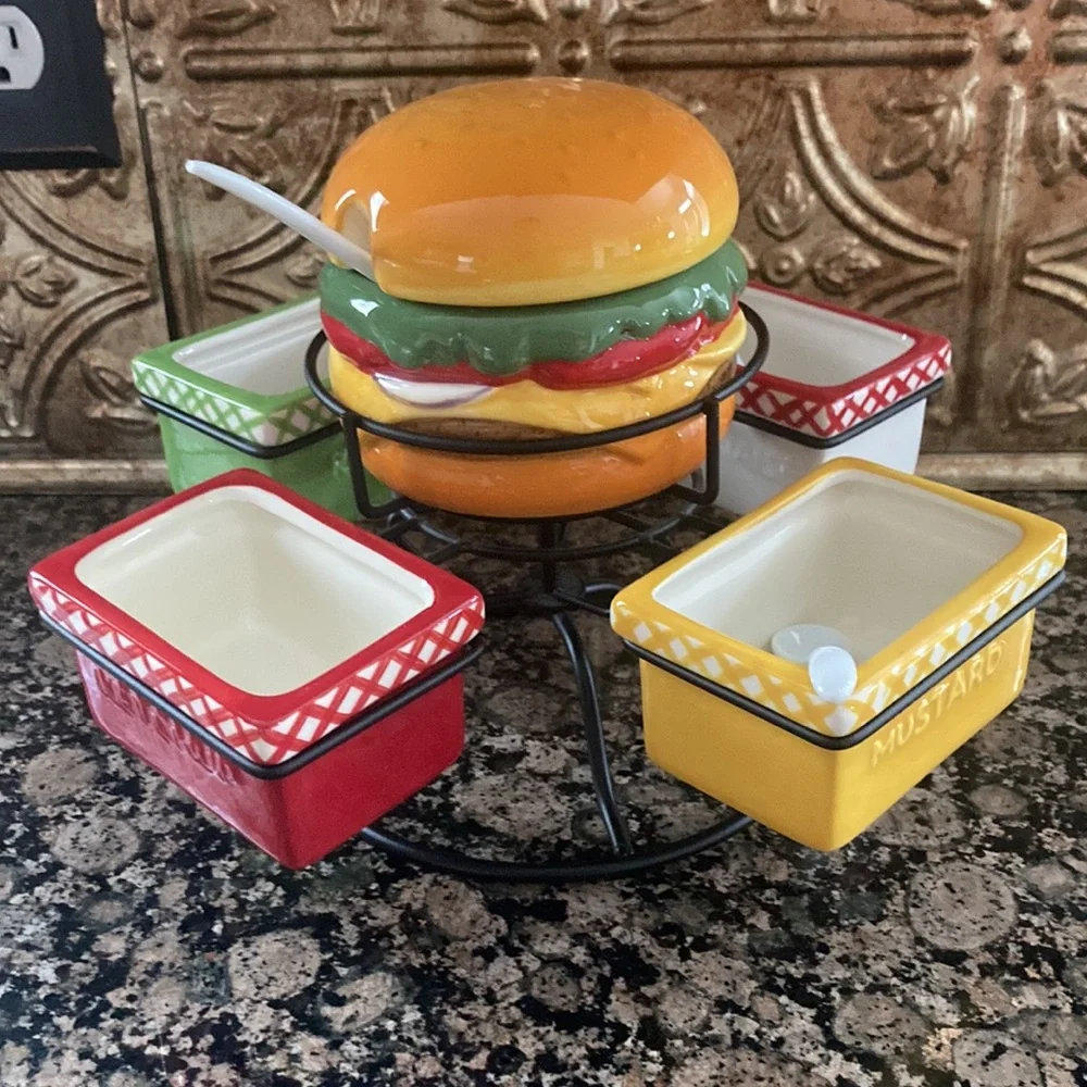 Pier 1 Multicolor Burger Condiment Spinner Set!!